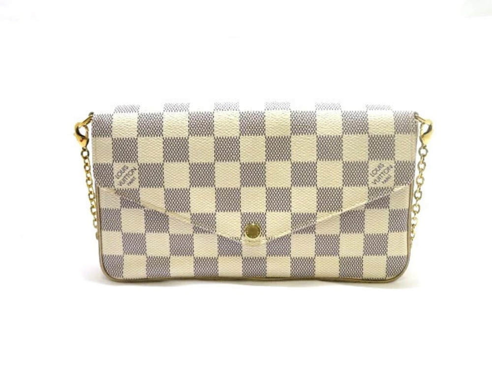 LOUIS VUITTON Bag Pouch Clutch handle Pochette Felice Damier Azur White